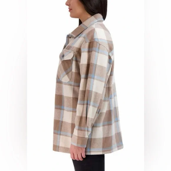 HFX Women's Heavy Flannel Plaid Shirt Jacket (Blue/Camel, Size M) - Picture 3 of 13